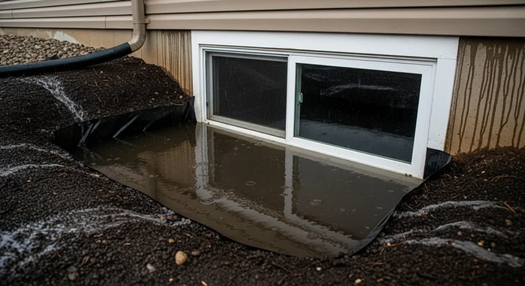 A residential basement window well