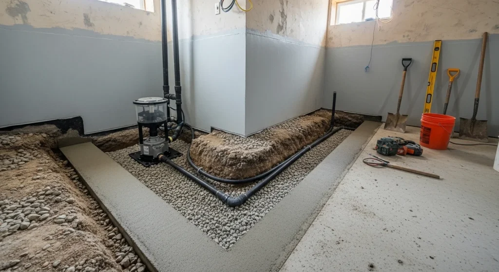 residential basement waterproofing system installation